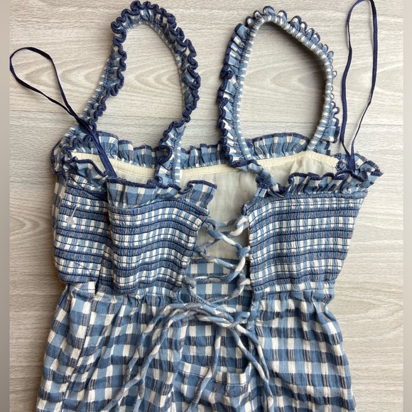 Free People Lucinda Plaid Midi Dress Size XS Square Neck Pleated - Picture 13 of 16